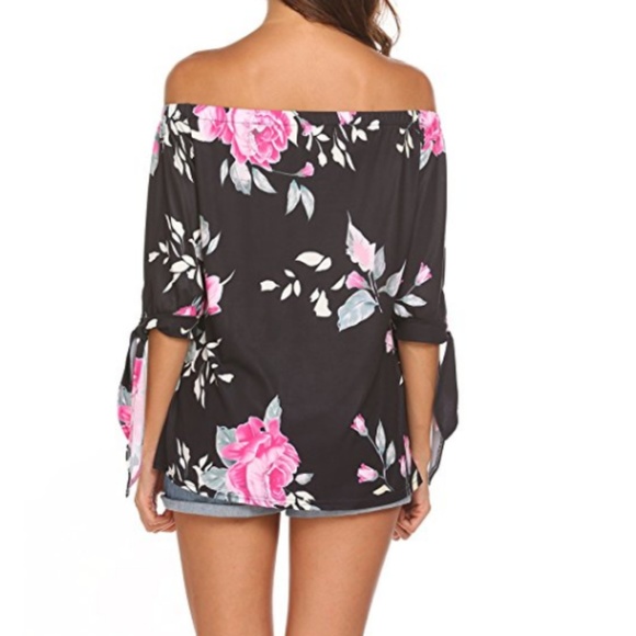 Women Off Shoulder 3/4 Sleeve Floral Print Blouse - Picture 4 of 4
